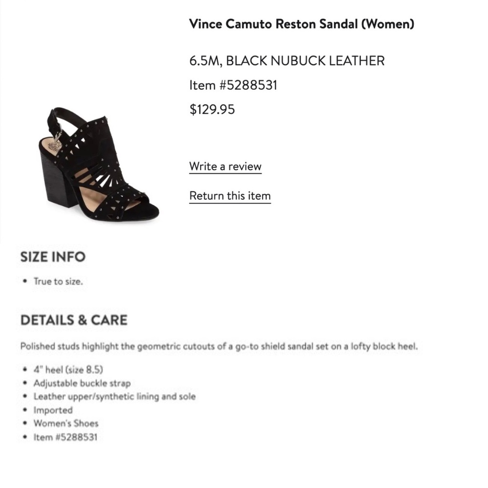 Vince Camuto Reston Sandals Womens Black Leather Block Heel Strap - Picture 3 of 10